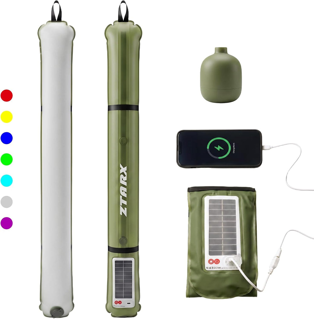 FOUSS 34" RGB Inflatable Solar Camping Lantern, IP66 Waterproof