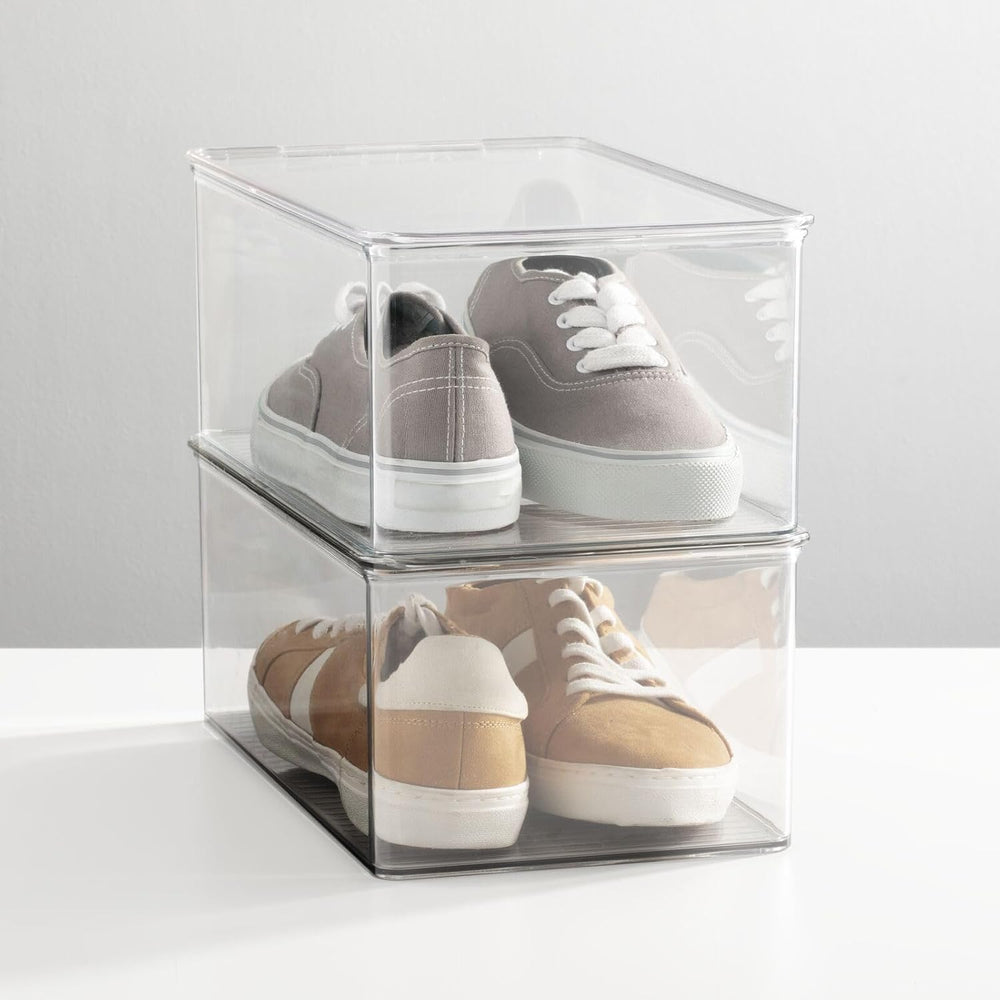 mDesign Stackable Plastic Closet Storage Container Bin Box with Hinge Lid for...