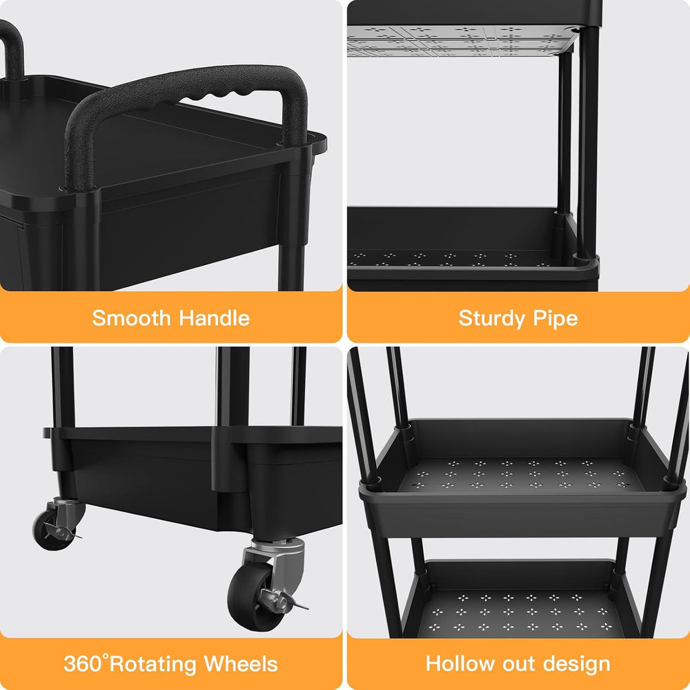 4 Tier Rolling Utility Cart with Drawer,REBECAT Utility Cart Made of Multifun...