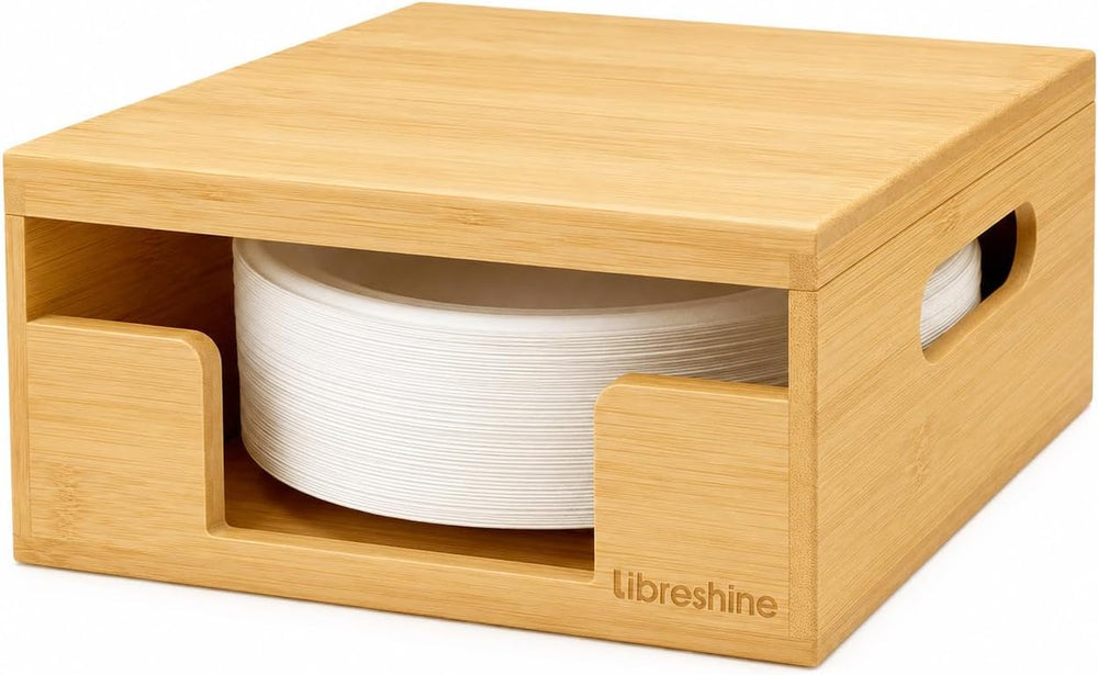 Bamboo Paper Plate Dispenser with Lid, Fits 8.5-10 Inch Plates