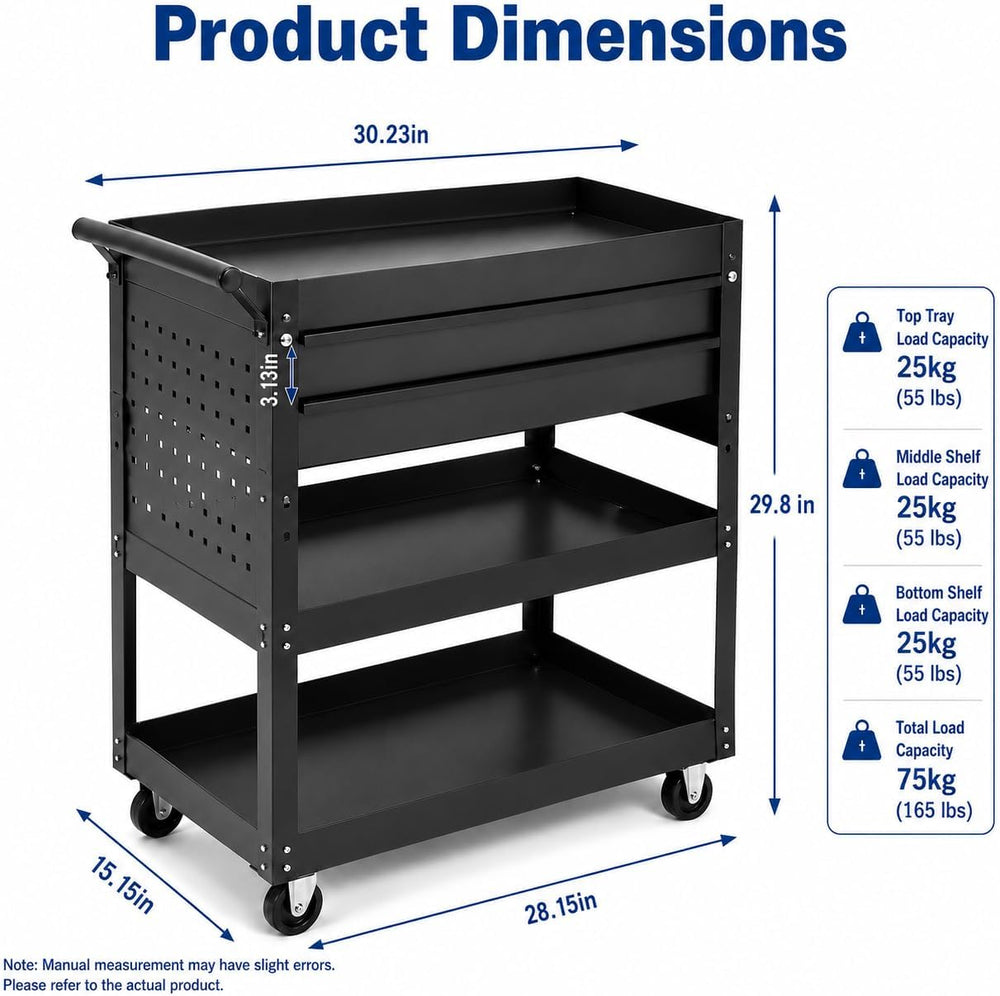 Garvee 30 Inch Rolling Tool Cart on Wheels, 3 Tier Steel Utility Tool Cabinet...