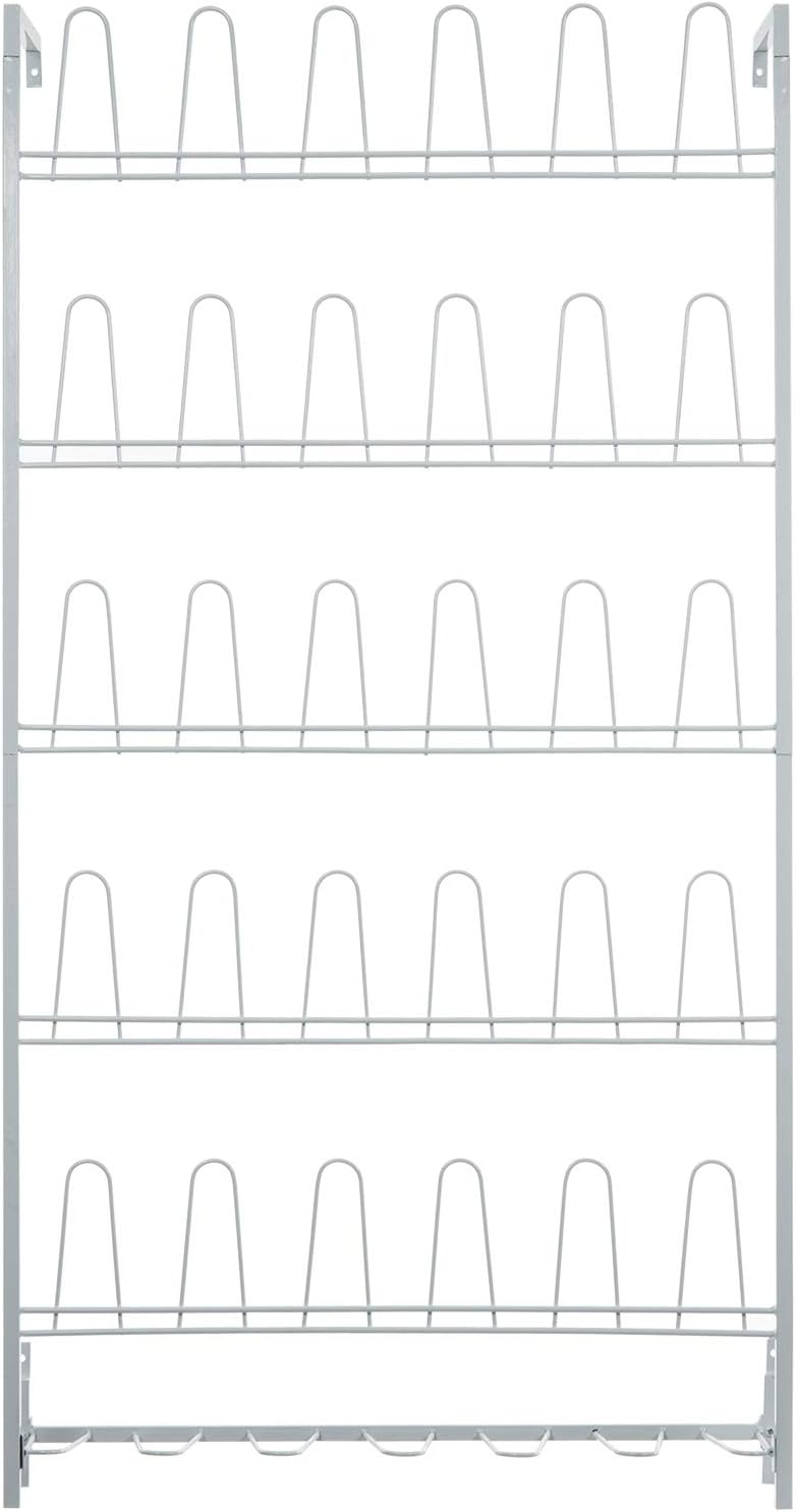 MyGift Matte White Metal Wall Mounted Shoe Rack, Holds 18 Pairs