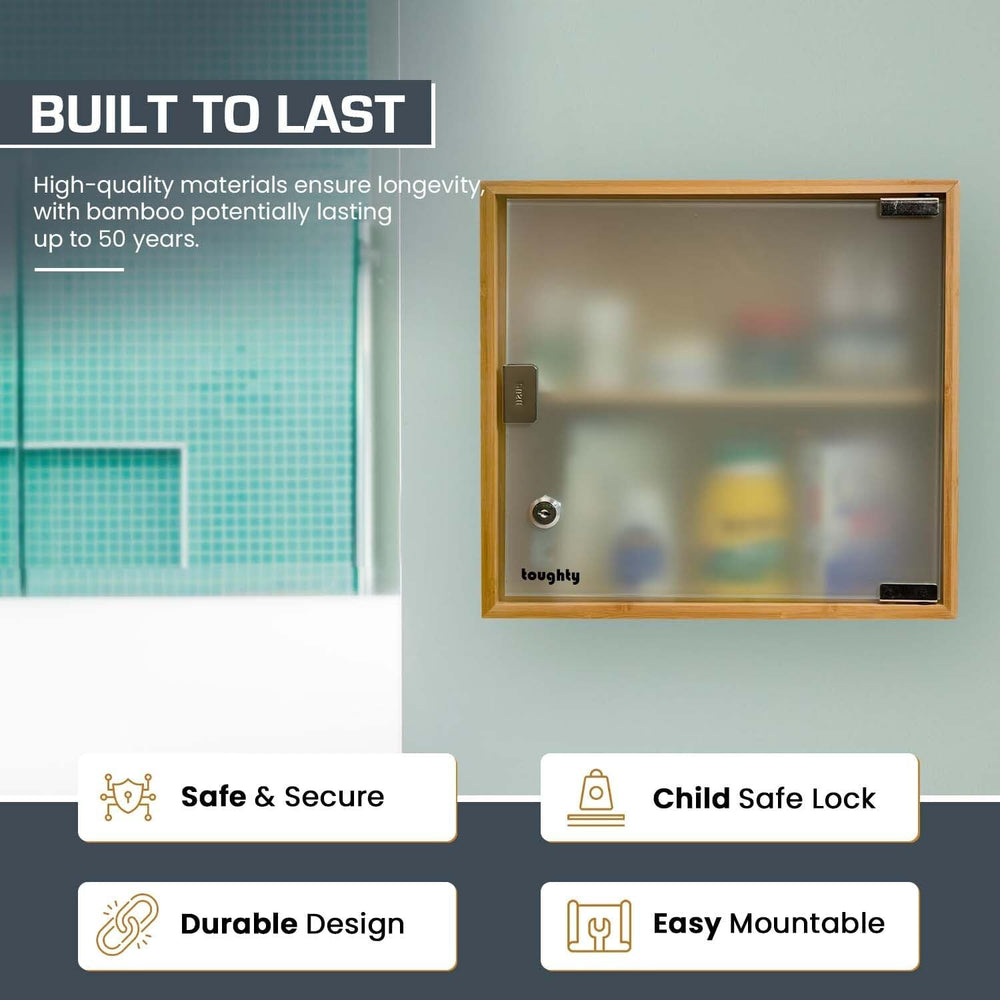 Locking Medical Cabinet, Wall Mounted First Aid Cabinet, Bamboo