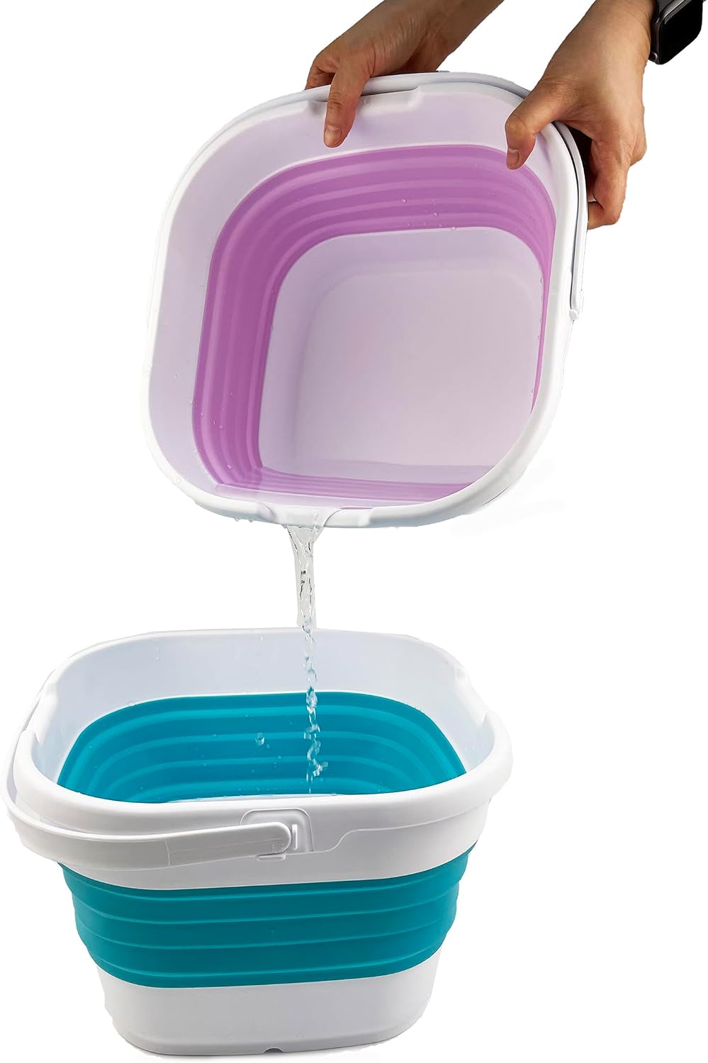 SAMMART 9.5L (2.5 Gallon) Collapsible Rectangular Handy Bucket (White/Pale Pu...