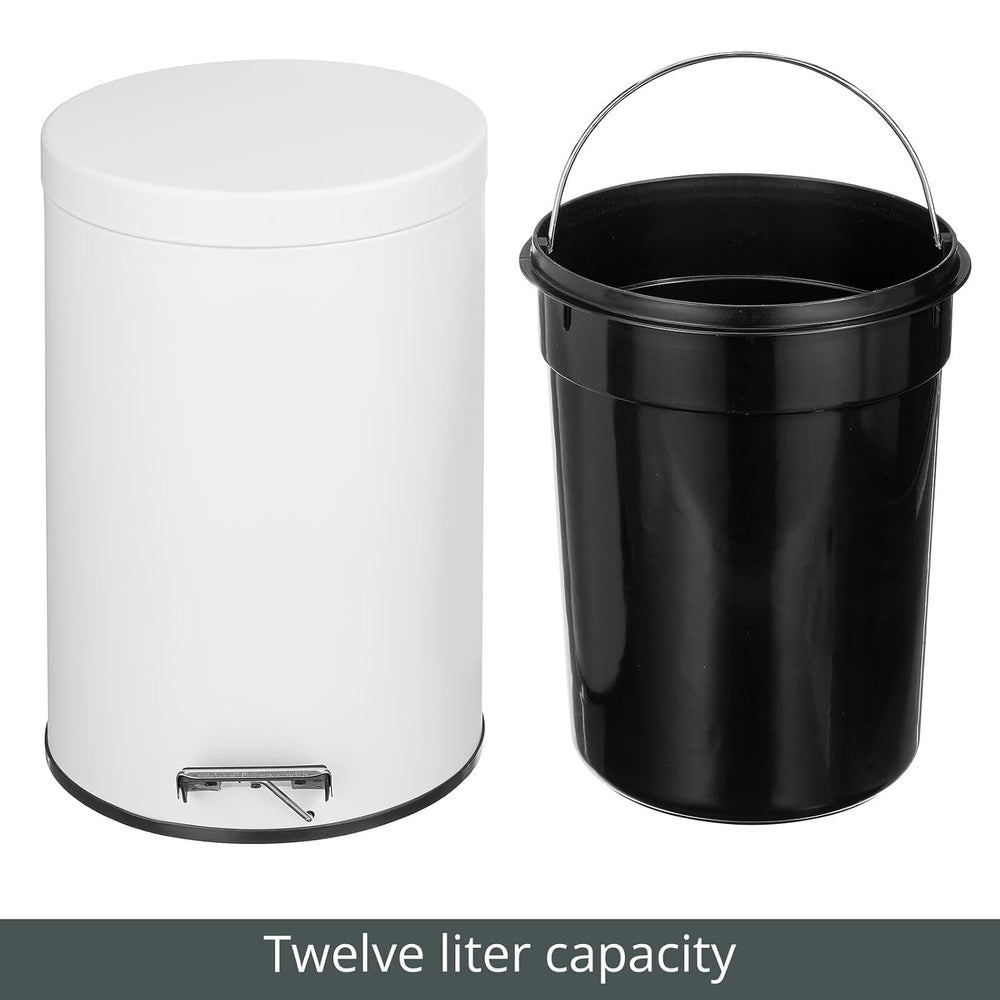 mDesign 3.2 Gallon/12 Liter Round Metal Step Trash Wastebasket, Garbage Conta...