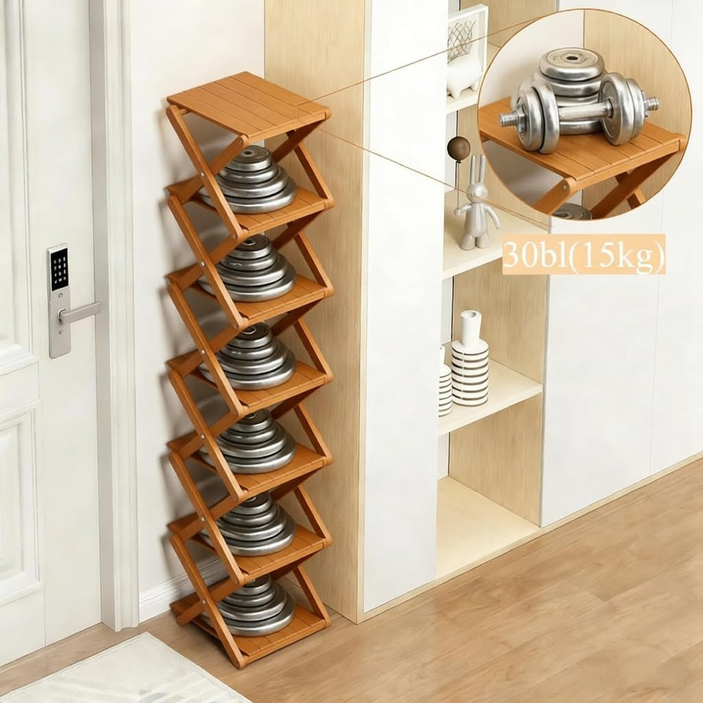 Bamboo Shoe Rack - No Assembly Required, Tall Narrow Foldable Shoe Organizer,...