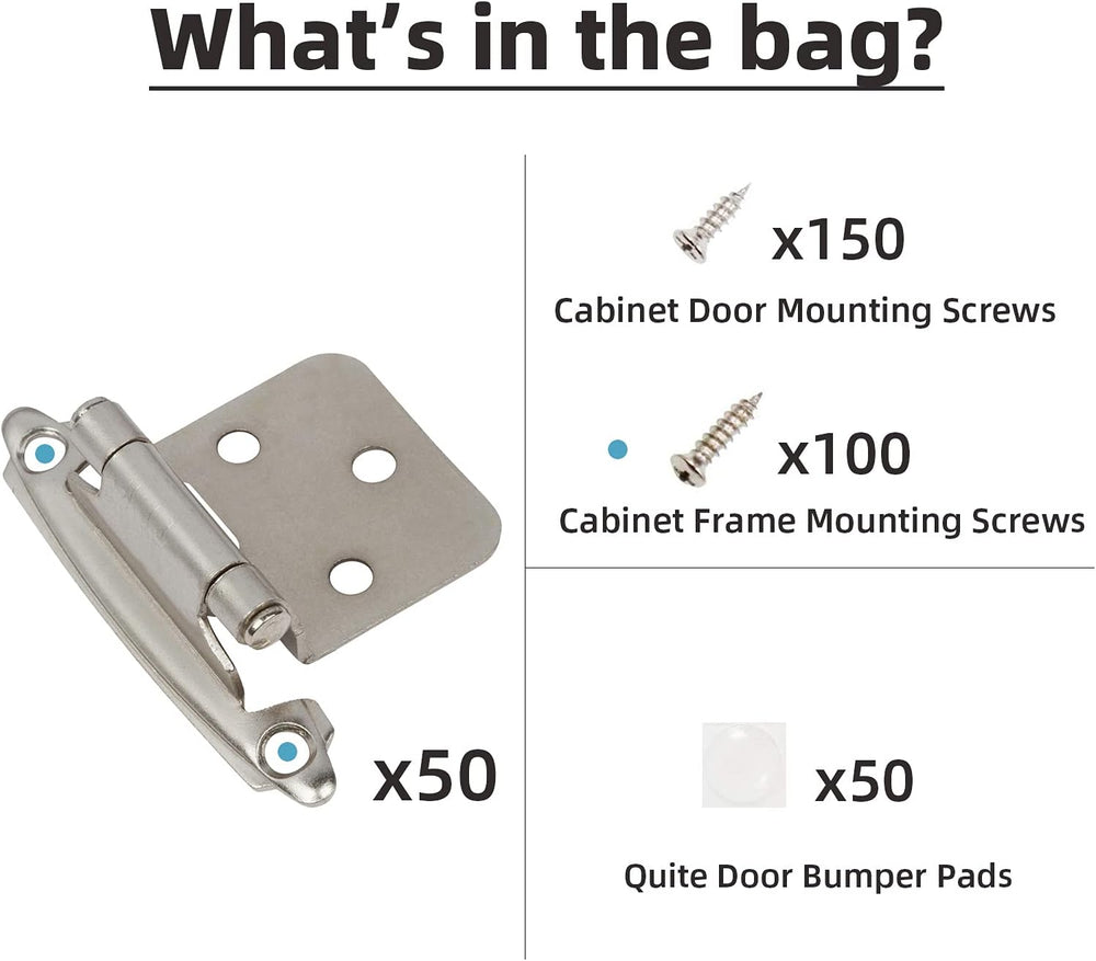 DecoBasics Cabinet Hinges Brushed Nickel for Kitchen Cabinets Doors (25 Pair ...