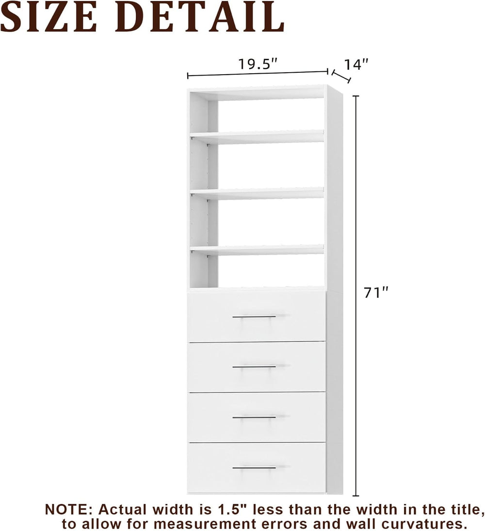Modular Closet System, 19.5" Wide Wall-Mounted Closet Tower Organizer wi...