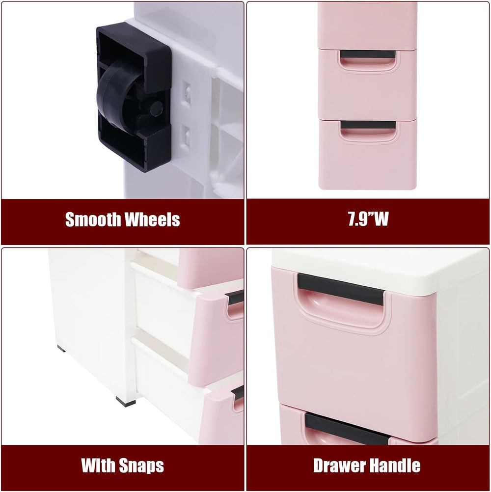 6 Drawers Narrow Slim Plastic Storage Cabinet,Storage Drawer with Wheels,6 Ti...