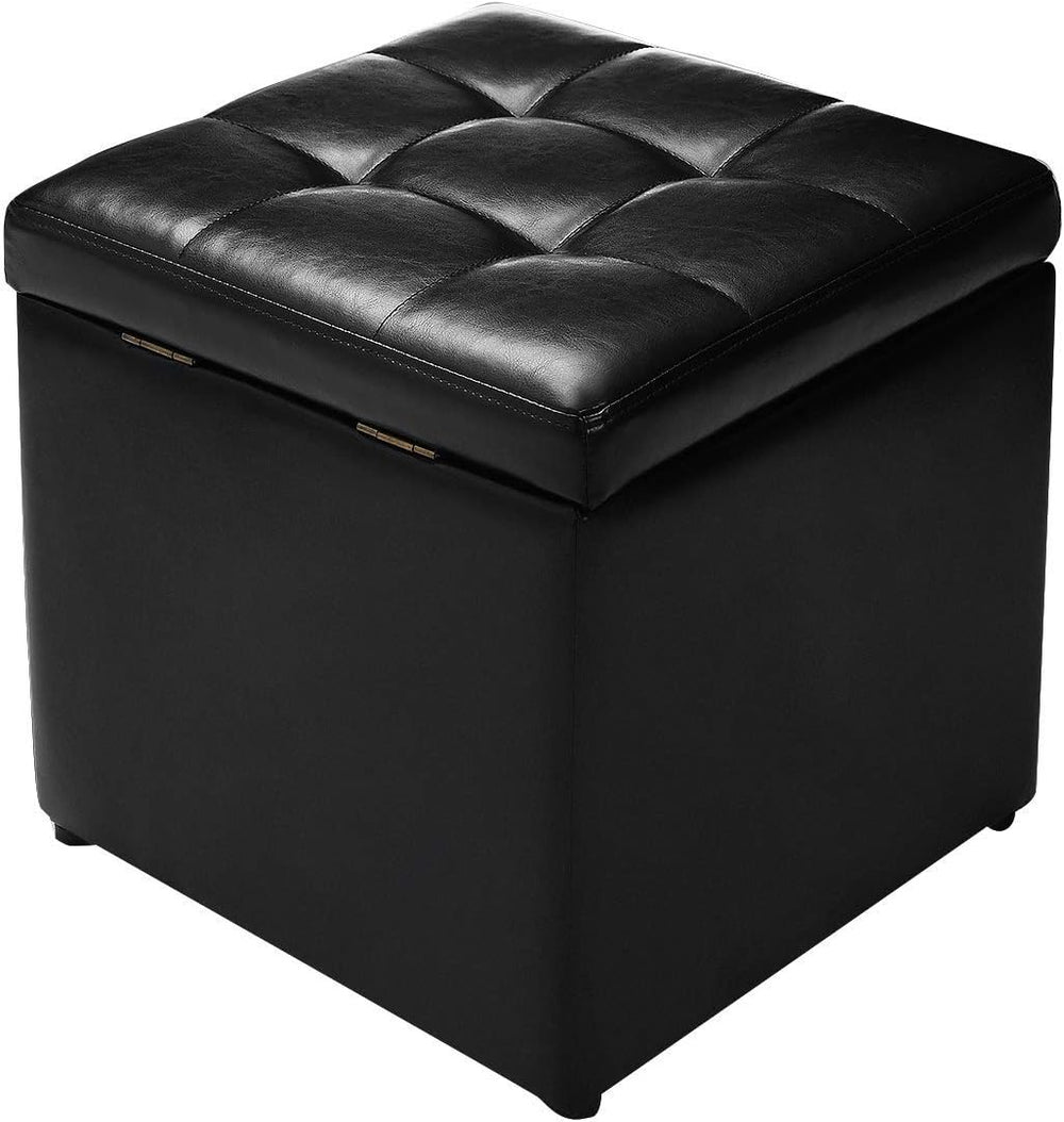 HOMGX 16'' Cube Storage Ottoman, Wooden Frame PU Leather Seat with Hi...