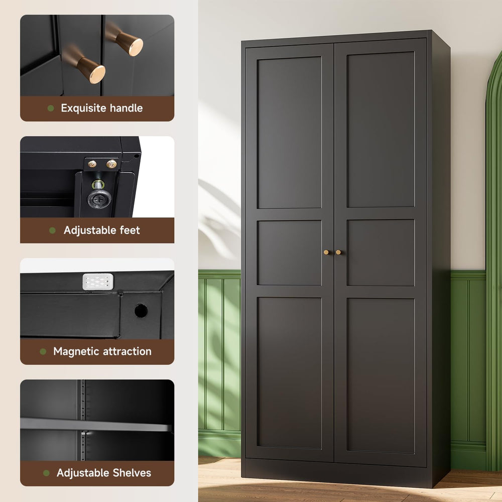 Black Storage Cabinet with Adjustable Shelves-Metal Home Kitchen Pantry Cabin...