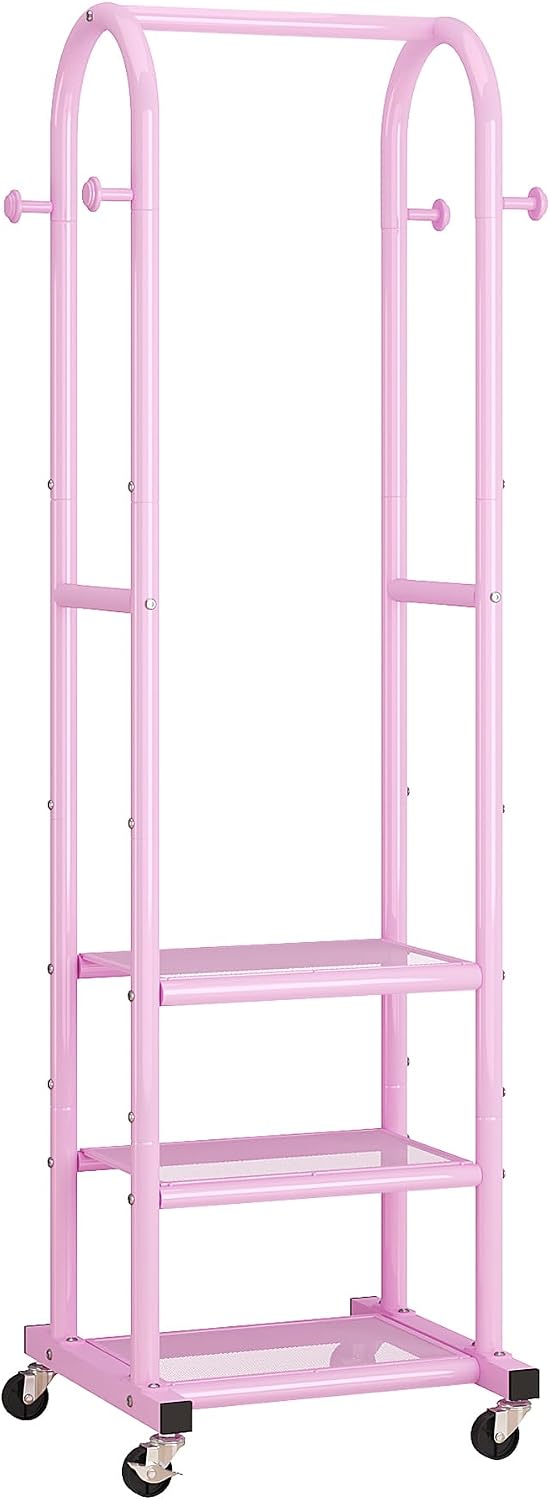Dttwacoyh Clothing Rack with Wheels,Narrow Metal Garment Rack,Pink