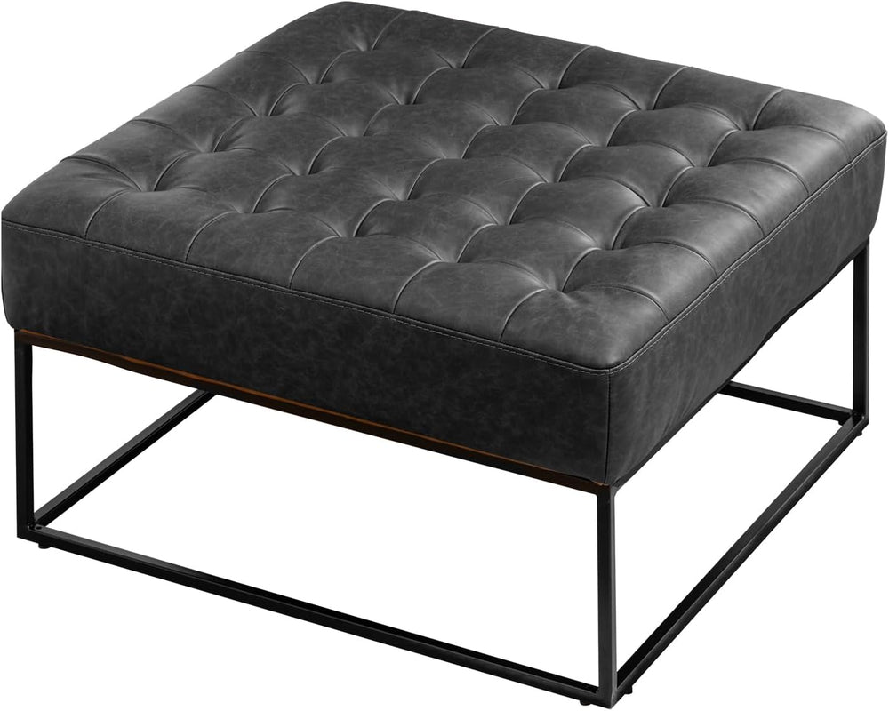 Modern Genuine Leather Square Coffee Table, 30'' Farmhouse Ottoman fo...
