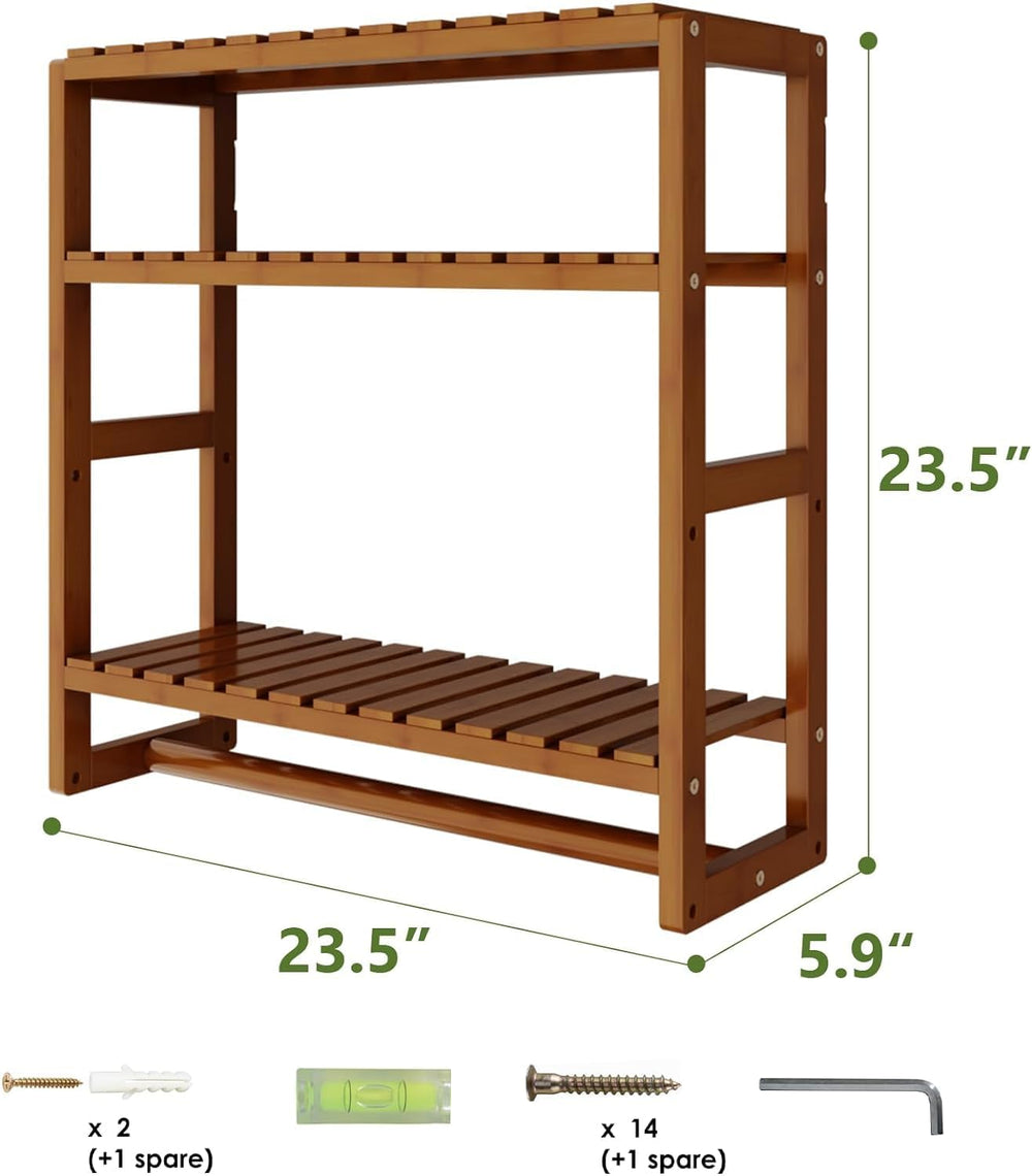 Galood Over The Toilet Storage Bathroom Shelves Wall Mounted 3 Tier Brown-L