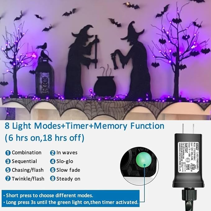 YEGUO 165ft 500 LED Halloween Lights Outdoor Waterproof, 8 Modes Purple Strin...