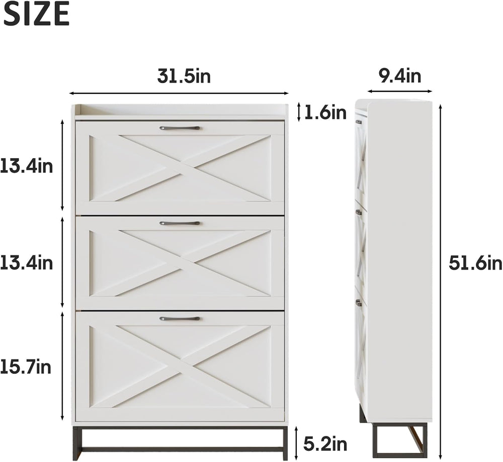Maupvit Shoe Storage Cabinet with 3 Flip Drawers, Freestanding Organizer with...