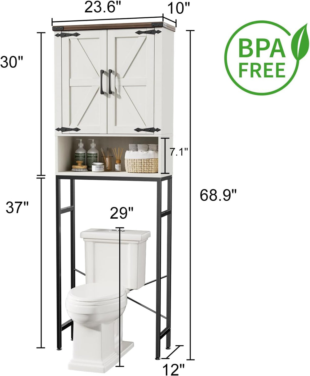 Over The Toilet Storage Cabinet with Farmhouse Doors and Adjustable Shelf, Ta...
