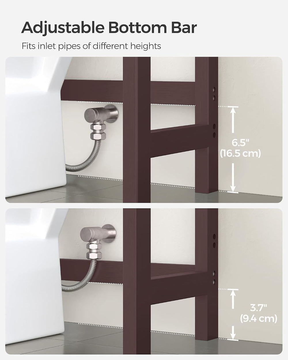 SONGMICS 3-Tier Bamboo Over The Toilet Storage, Adjustable Shelf, 66.9'&#...