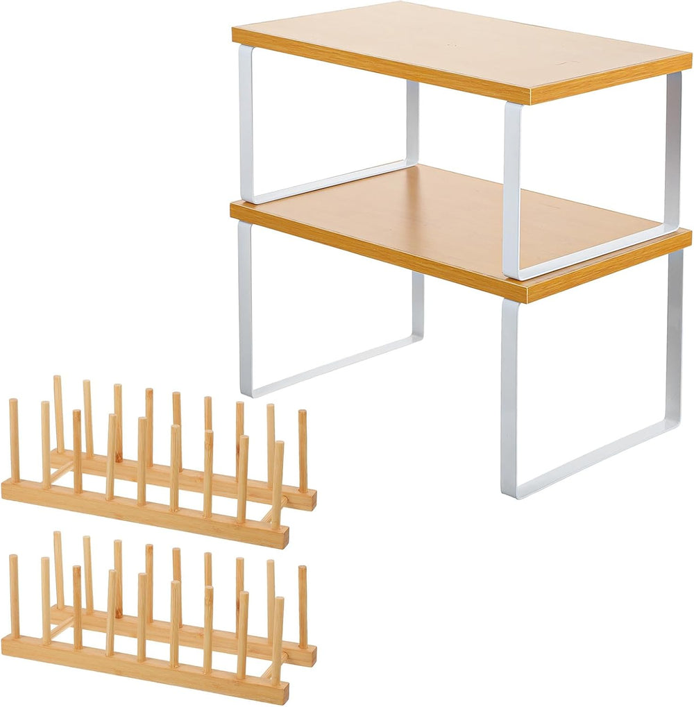 4Pcs Kitchen Organizer Accessories Set, Cabinet Organizer Shelf and Bamboo Di...