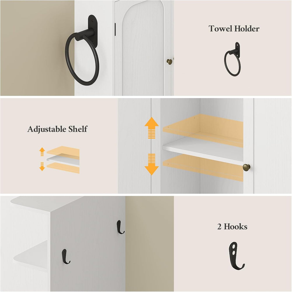 7-Tier L-Shaped Wooden Over the Toilet Storage Cabinet with Doors