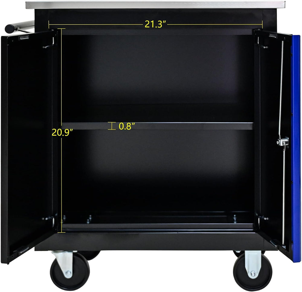 Double-Door Heavy-Duty Rolling Steel Tool Cart with Handle&Wheels, Metal ...