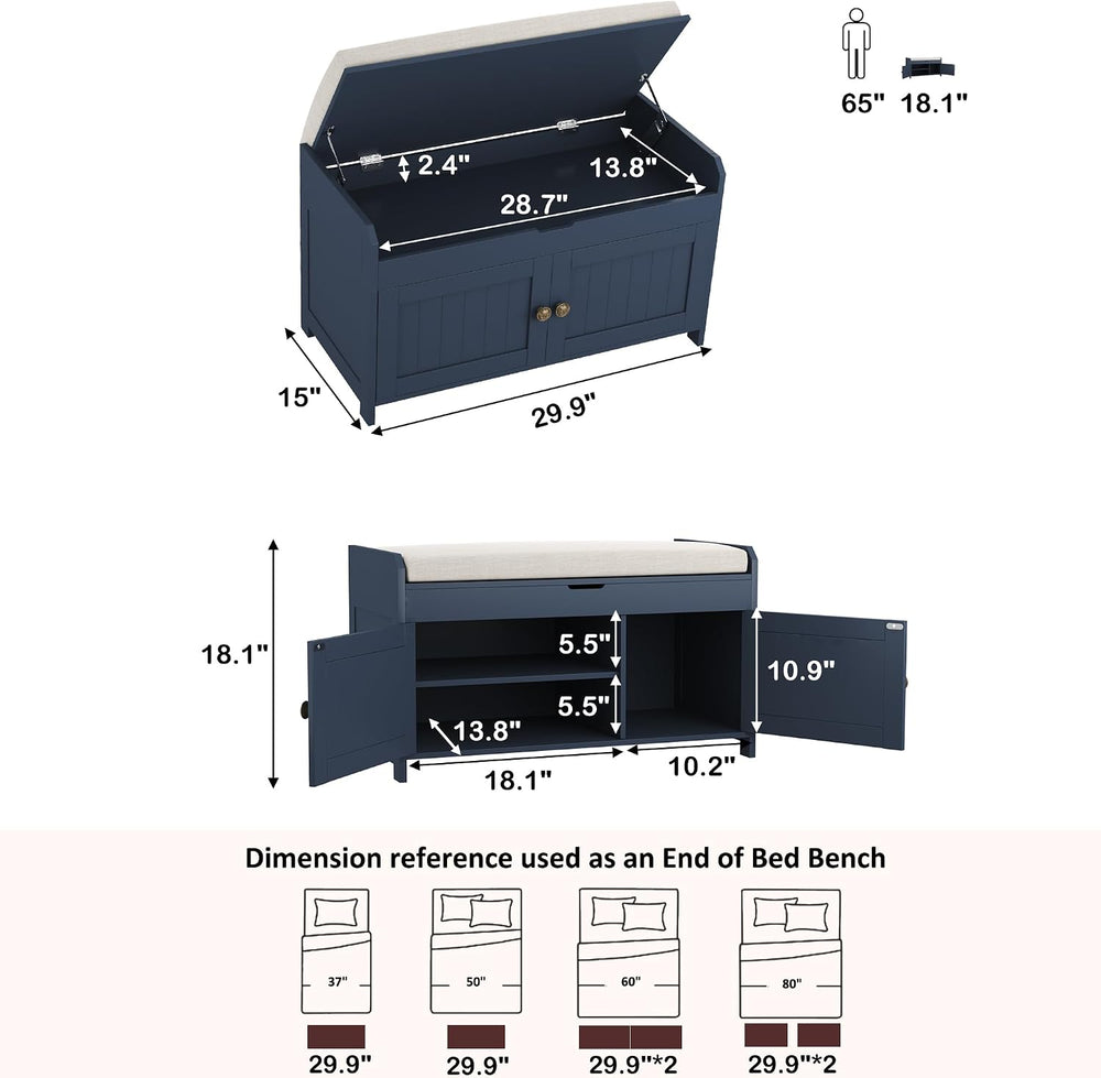 HOMEFORT 30" Shoe Bench with Lift Top Storage, Entryway Bench with Cushi...