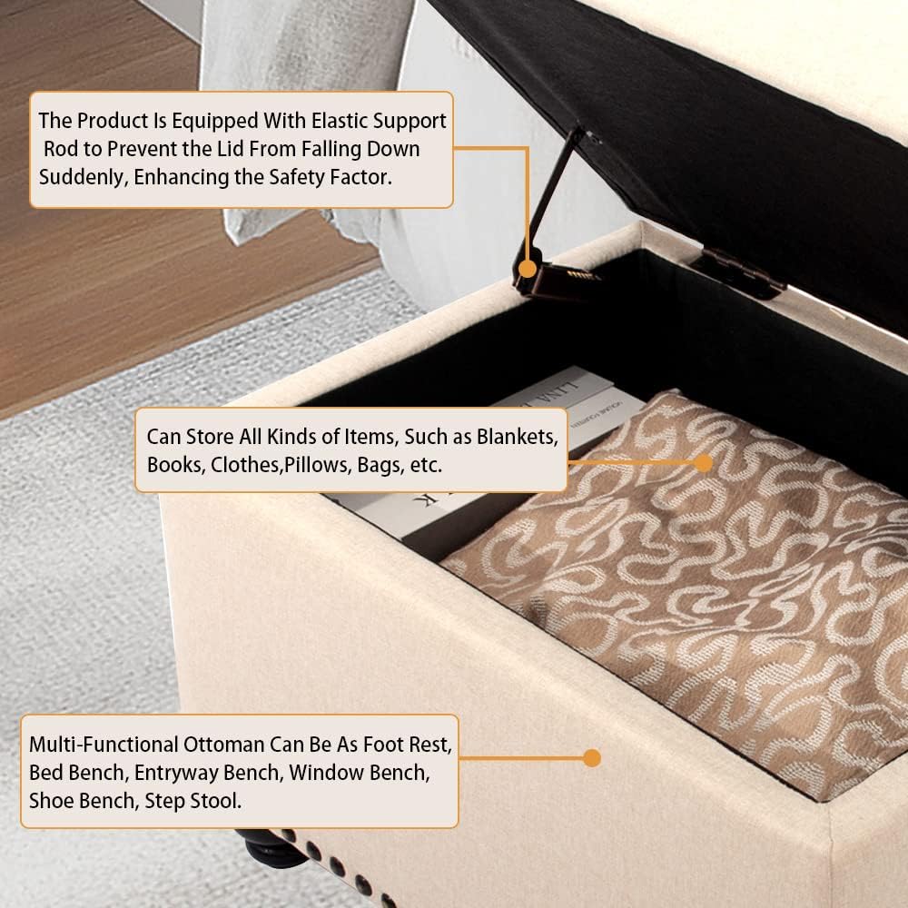 CangLong 24 Inch Tufted Lift Top Storage Ottoman Bench, Linen Foot Rest Stool...