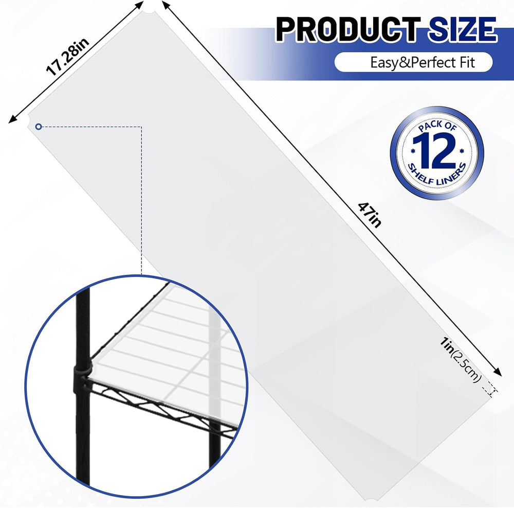 Sliner 12 Pack 18 x 48 Inch Plastic Shelf Liners for Wire Shelving