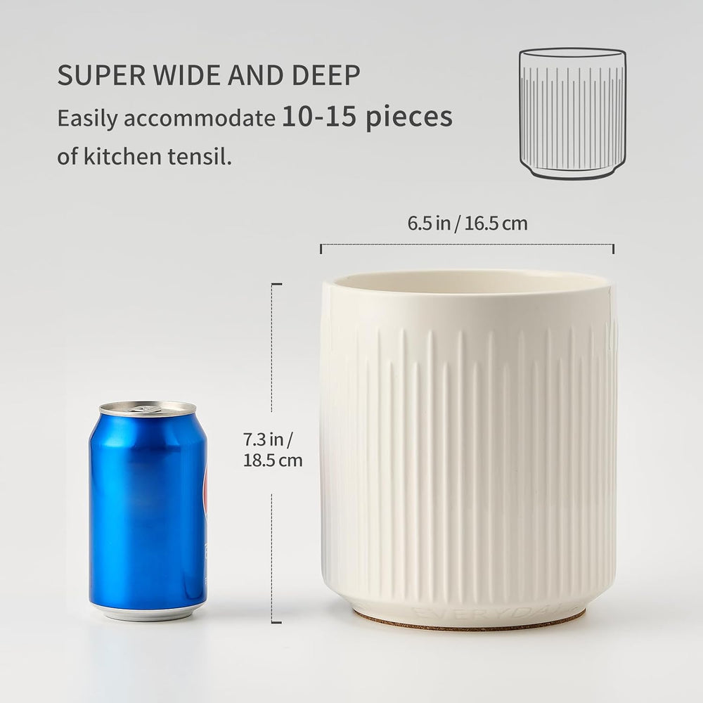 JIEMEI HOME Utensil Holder, 7.2" Large Ceramic Stable Utensil Crock for ...