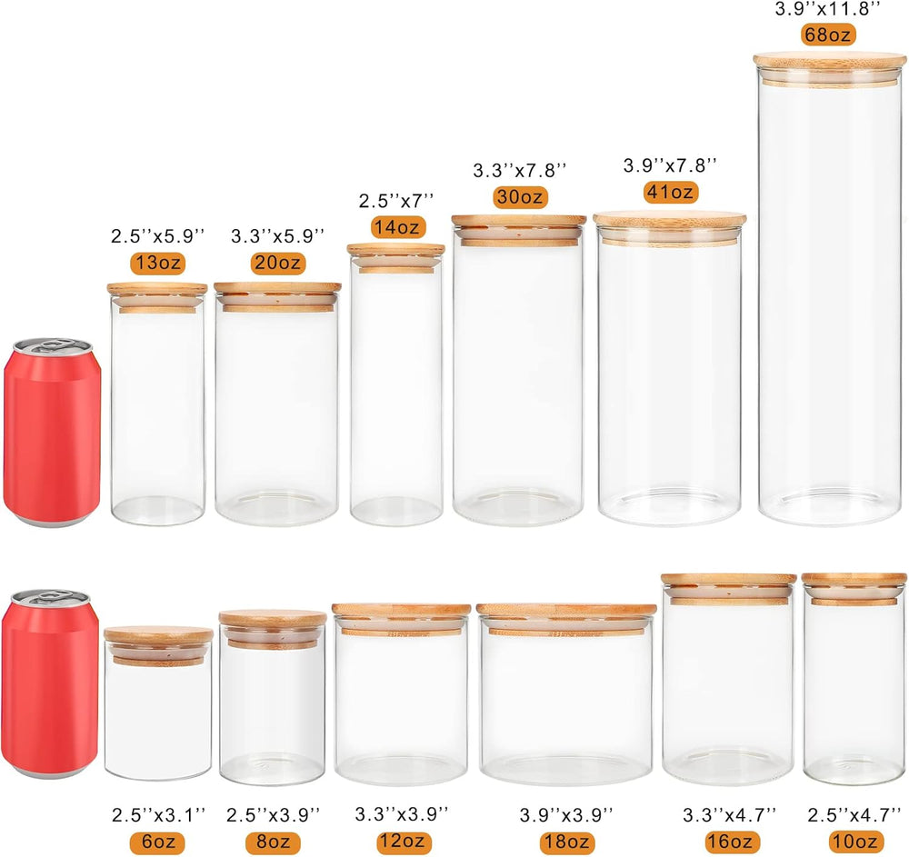 DHSBTLS 9 Pack 12 oz Glass Jars with Airtight Bamboo Lids for Kitchen