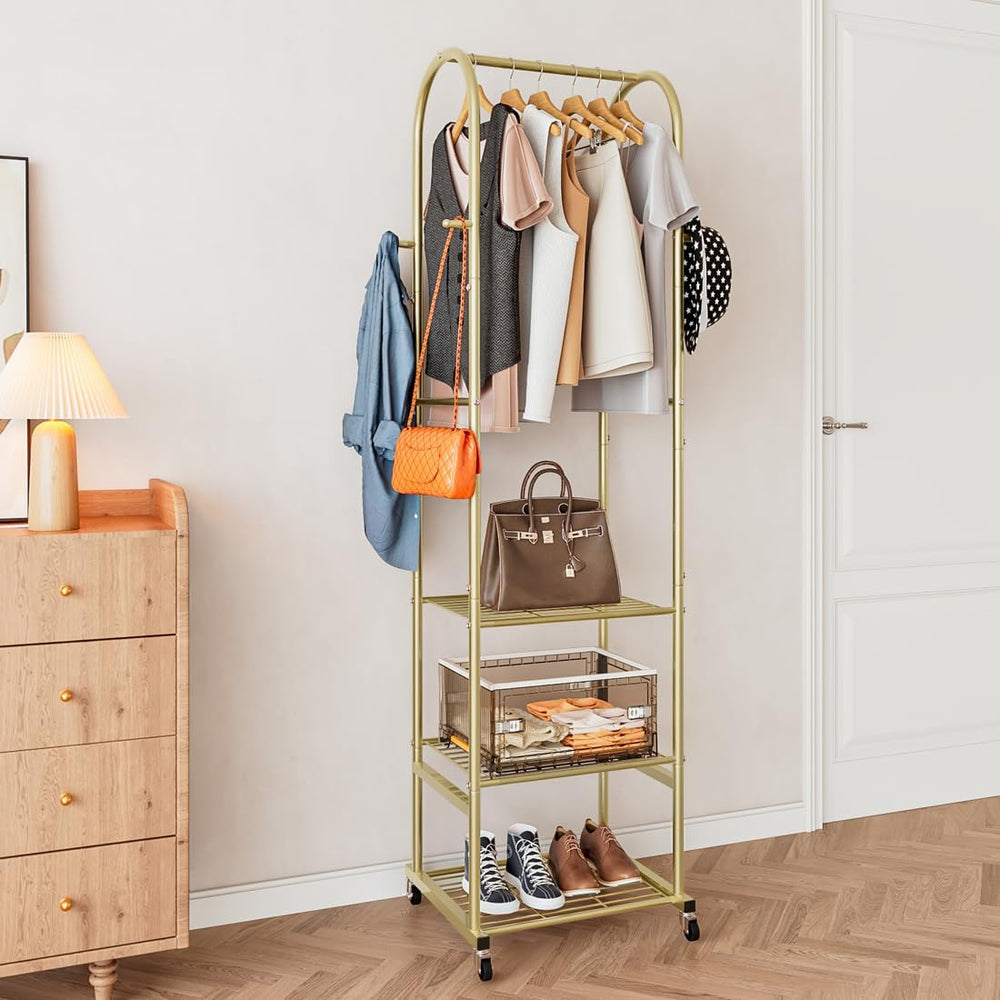 SUOERNUO Clothes Rack Clothing Rack With Wheels and 3 Tier Metal Shelves