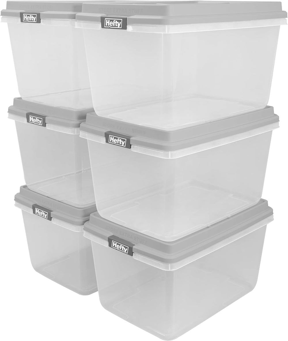Hefty 72 Qt Hi-Rise Storage Bin with Lid, Stackable Plastic Storage Container...