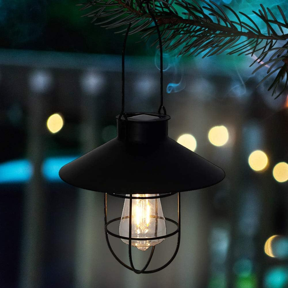pearlstar Solar Lantern Outdoor Hanging Light Metal Solar Lamp with Warm Whit...