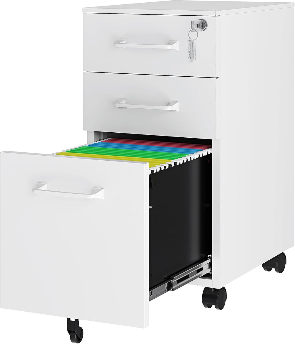 3 Drawer Slim File Cabinet, Mobile File Cabinet with Lock for Home Office, Ro...