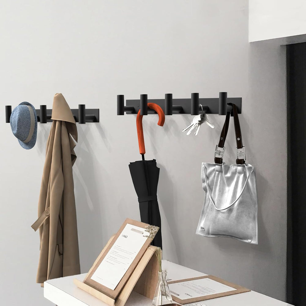 VAEHOLD Black Hat and Coat Wall Mount Rack 5 Hooks for Robes, Bags, Keys, and...