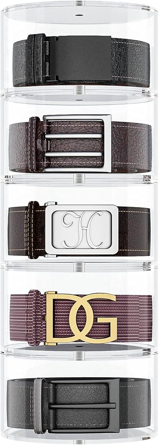 NIUBEE Belt Organizer for Closet, Acrylic Belt Storage Holder Box, 5 Layers