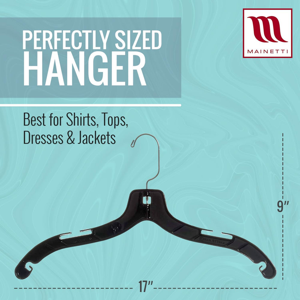 Mainetti 17in Black Plastic Shirt Hangers with Swivel Hook (100 Pack)