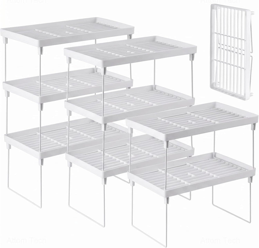 NiHome 8-Pack Stackable Plastic Kitchen Storage Shelf Foldable Rack, White
