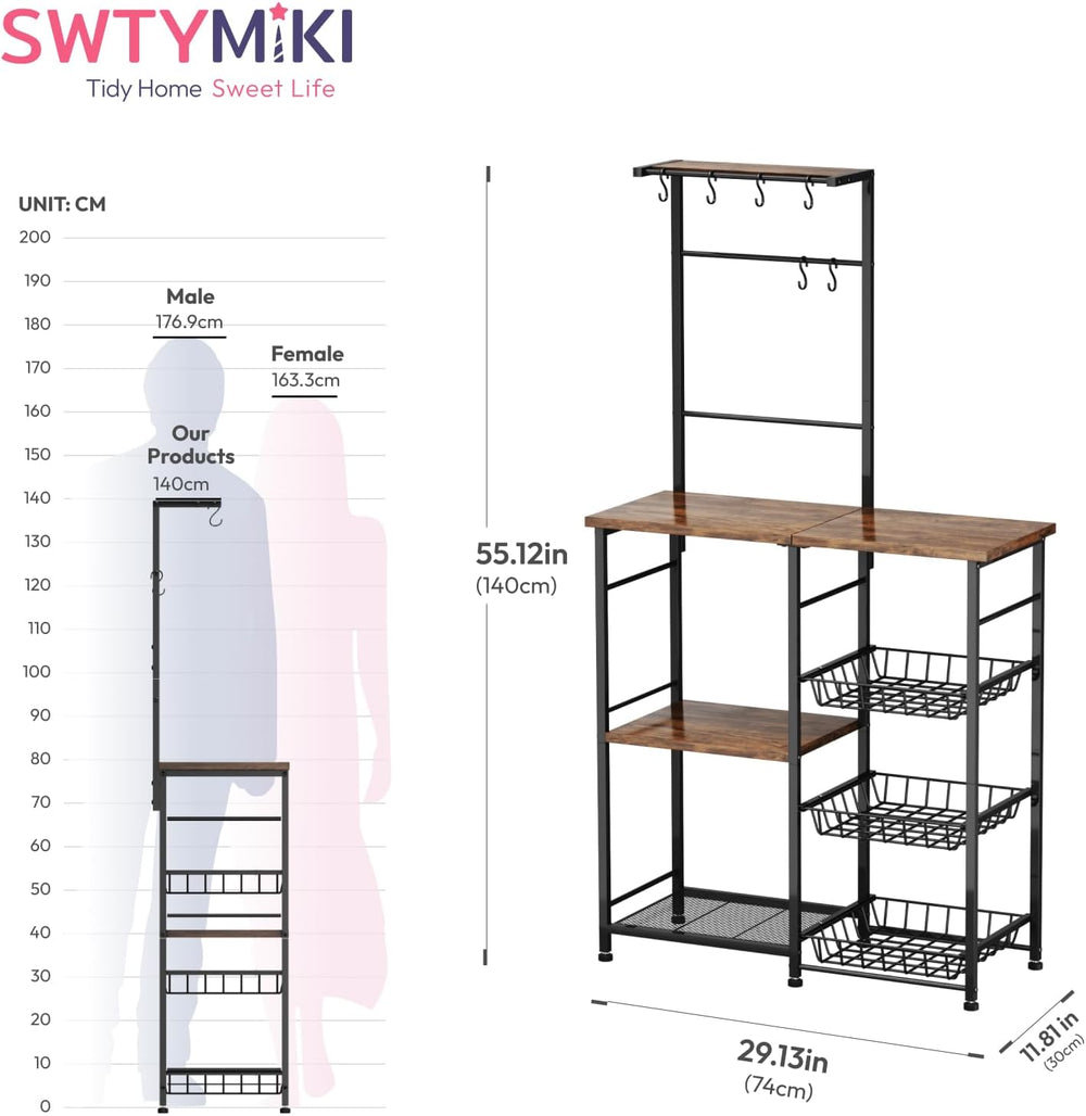 SWTYMIKI Bakers Rack with Storage - Coffee Bar Cabinet with Shelves, Coffee S...
