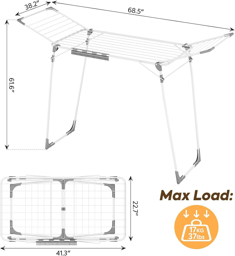 KINGBOARD Clothes Drying Rack, Gullwing Drying Rack with Sock Clips, White