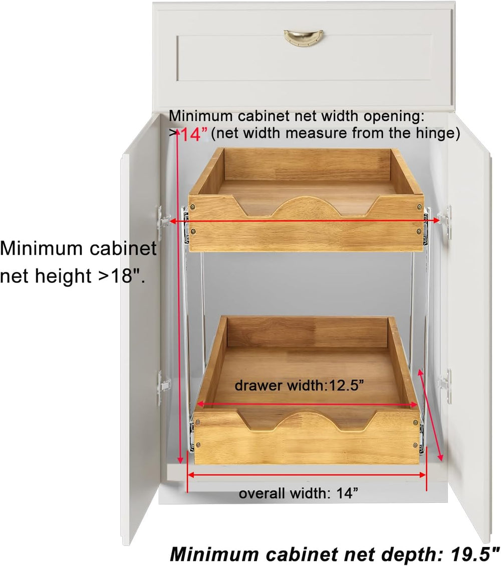 DINDON 2 Tier Pull Out Cabinet Organizer (14" W x 18" D) Slide Out ...