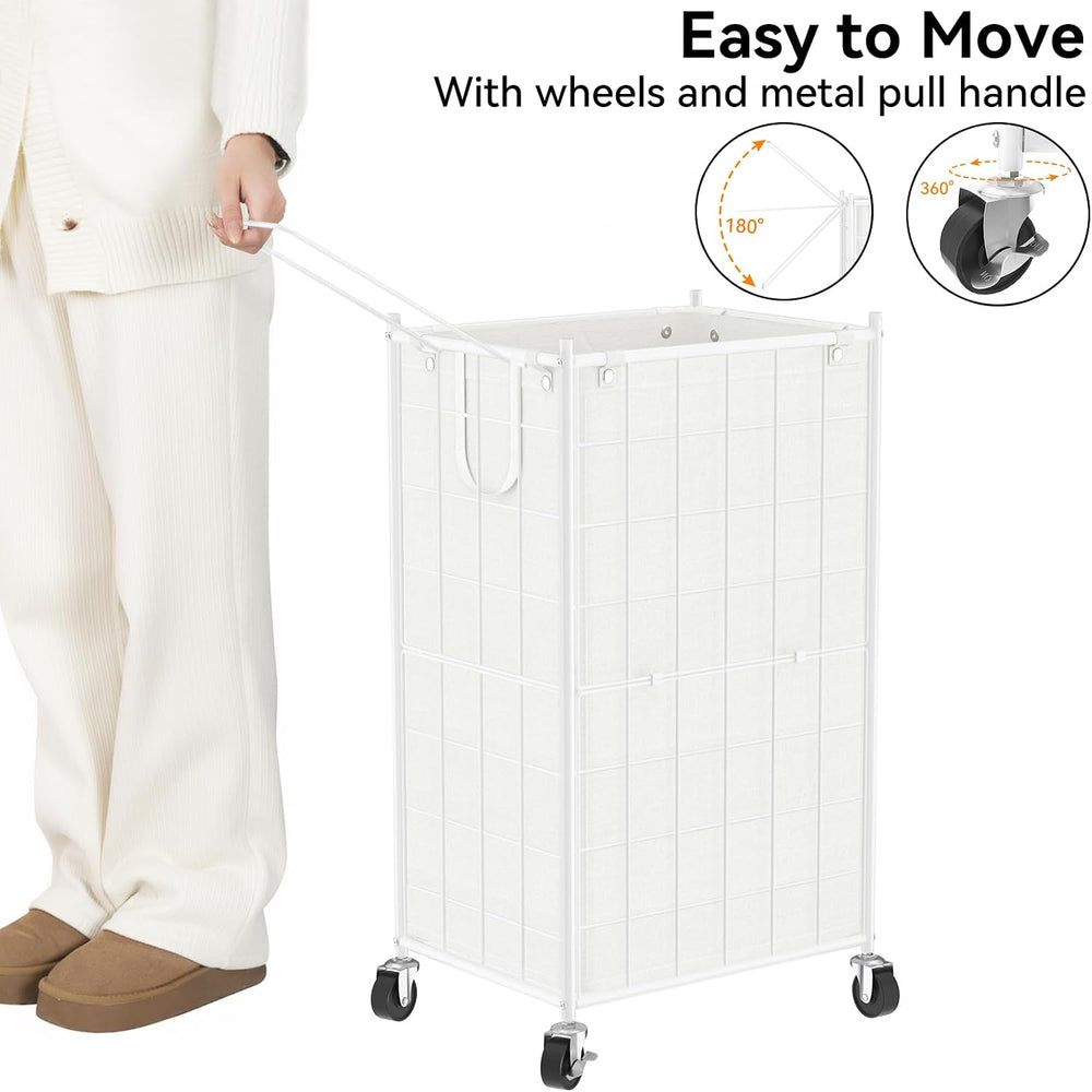 WOWLIVE Rolling Laundry Basket, Metal Wire Frame Laundry Hamper with Wheels
