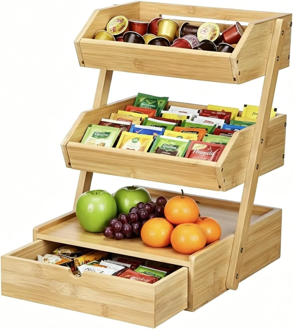 SALENT 3 Tier Bamboo Kitchen Counter Basket Organizer with Pull Out Drawers