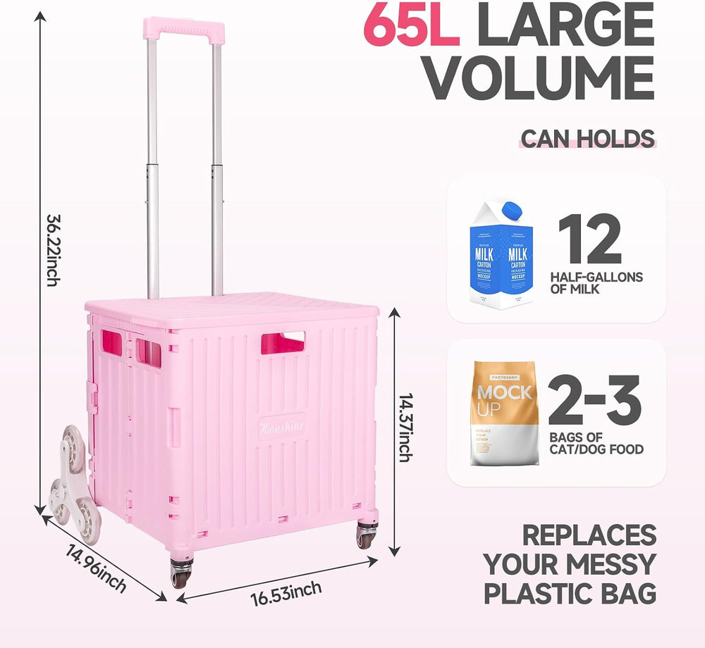 Nedcart Rolling Crate with Stair Climbing Wheels, Foldable Utility Cart with ...