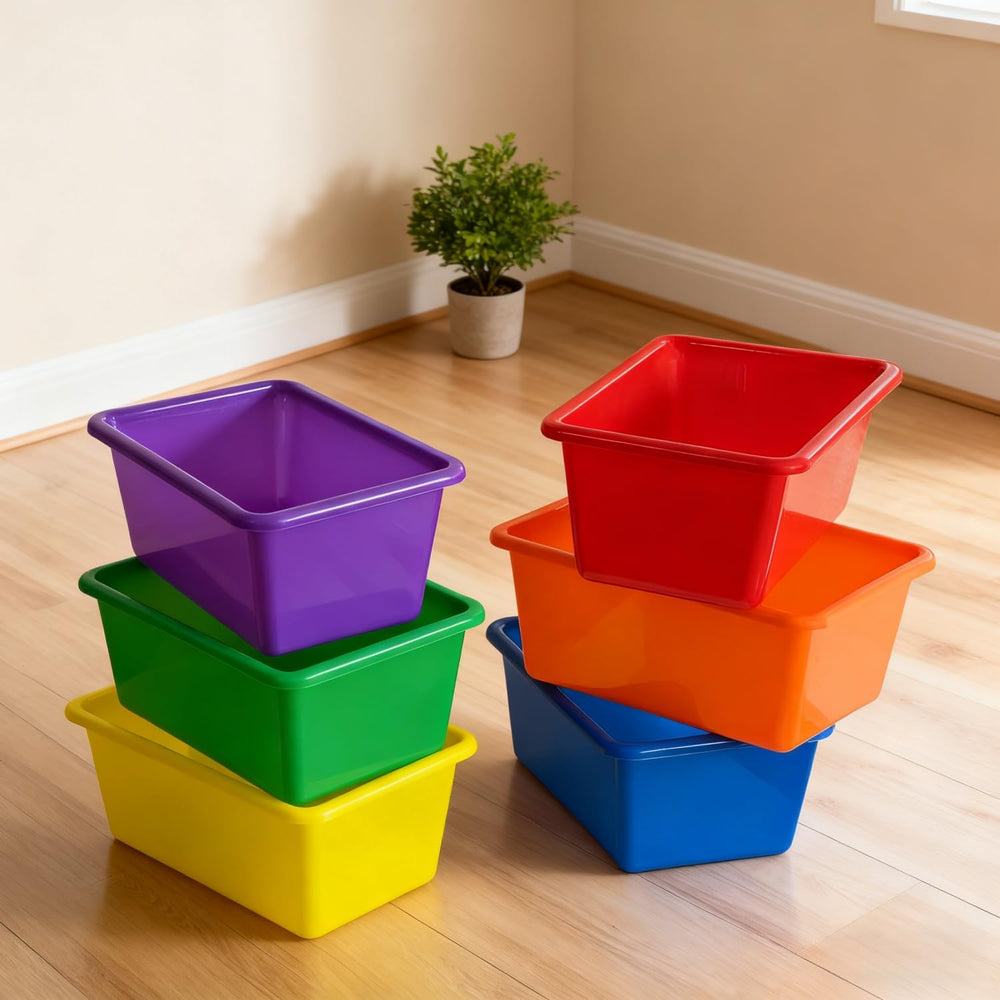 6 Pack Small Cubby Bins, Plastic Storage Containers for Classroom, Rainbow