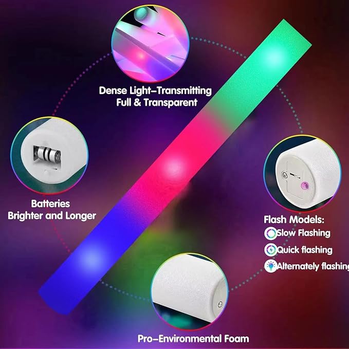 28PCS LED Foam Halloween Glow Sticks, Foam Light up Sticks Bulk Party Pack wi...