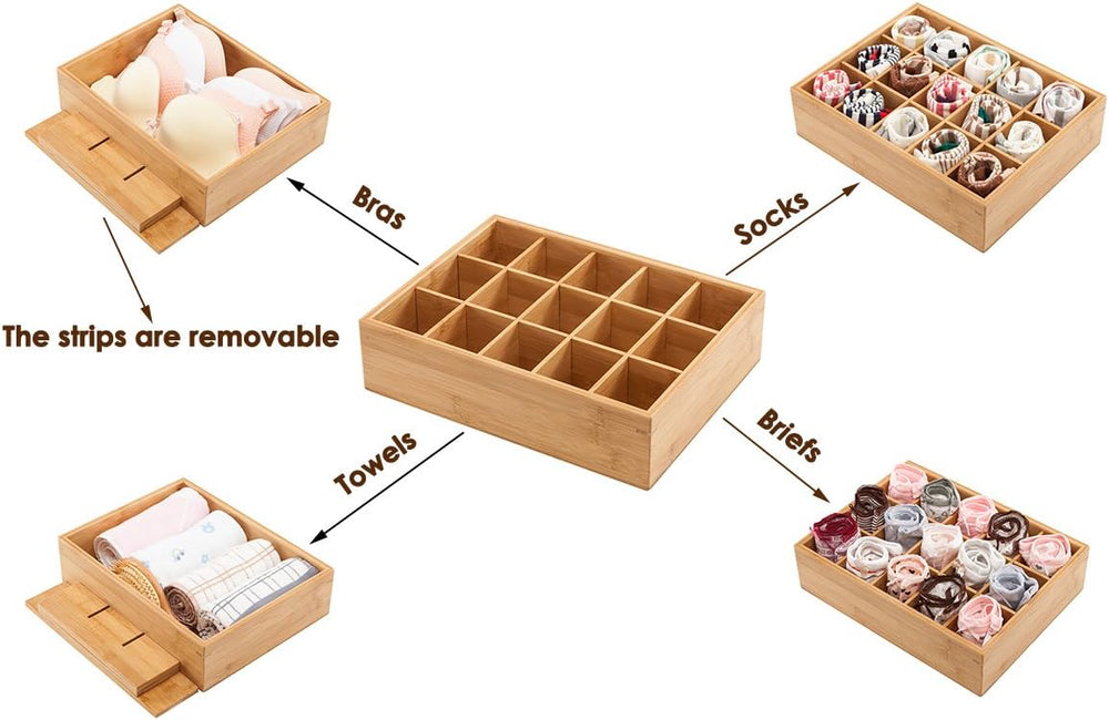 GOBAM Bamboo Closet Drawer Divider - Storage Organizer with 15 Compartments, ...