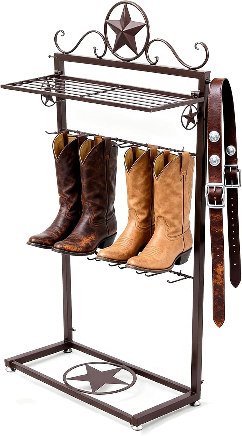 Novabright Western Boot Rack for 4 Pairs, Metal Star Freestanding Cowboy Boot...