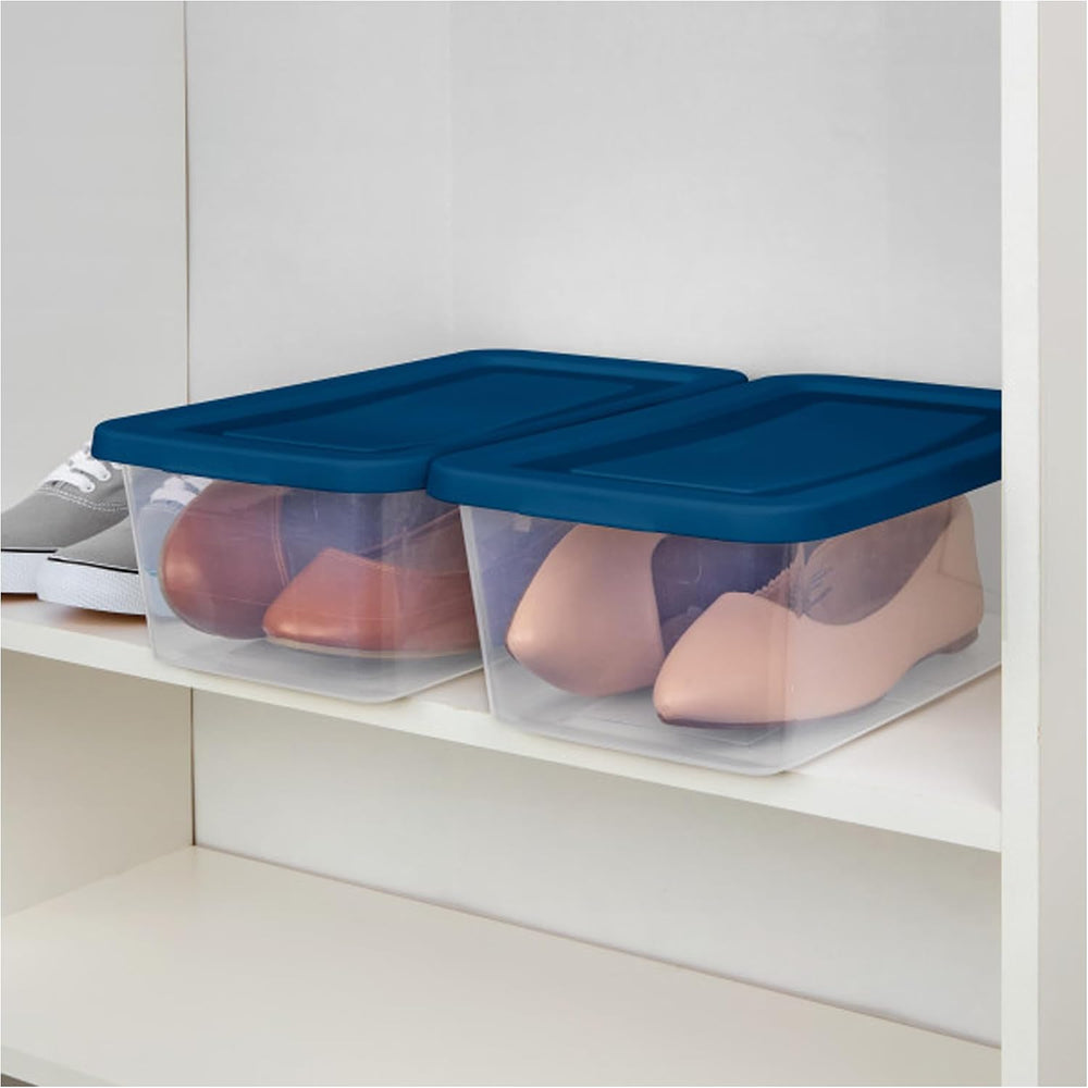Sterilite Stackable 6 Qt Storage Box Container, Clear, Marine Blue Lid (60 Pack)