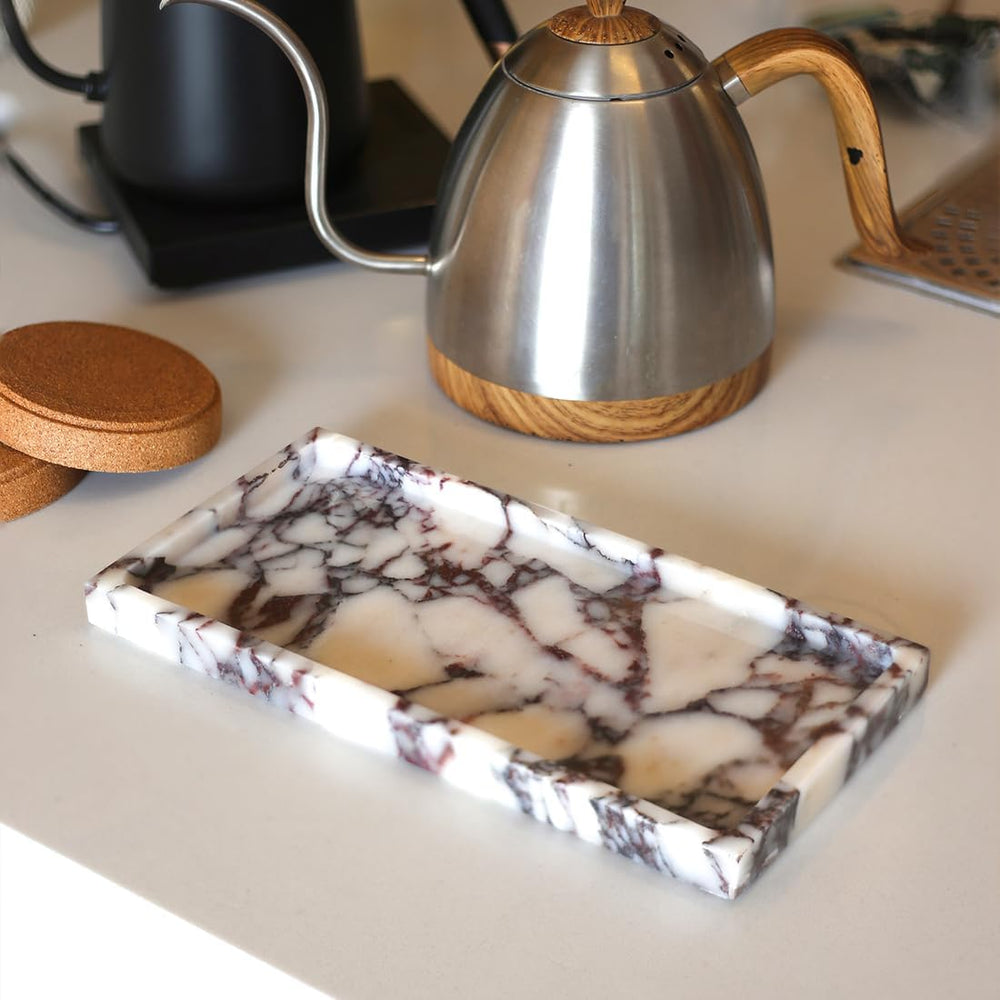 100% Natural Marble Tray, 10"x5" Calaccata Viola Vanity Tray
